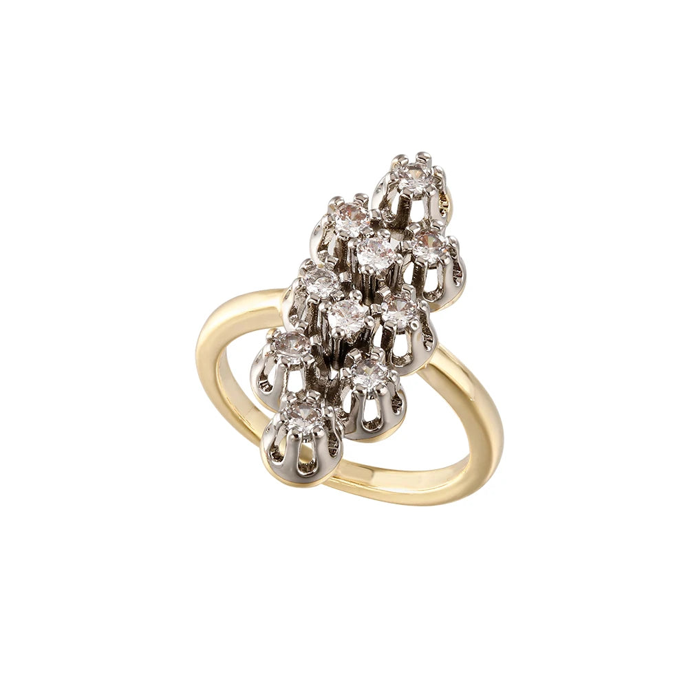Zircon ladies vintage earrings ring set copper plated 14K gold fashion luxury jewelry party gift banquet holiday gift gift