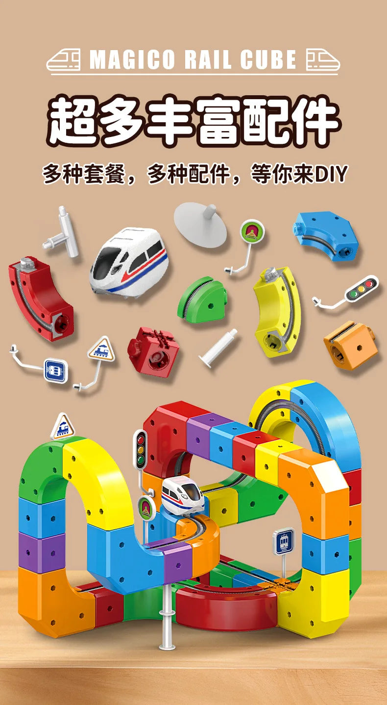 Electric Magnetic Track Set STEM Building Toy 100+ Pieces With Anti-Gravity Vehicles Diy Creative Railway Model For Kids Gifts