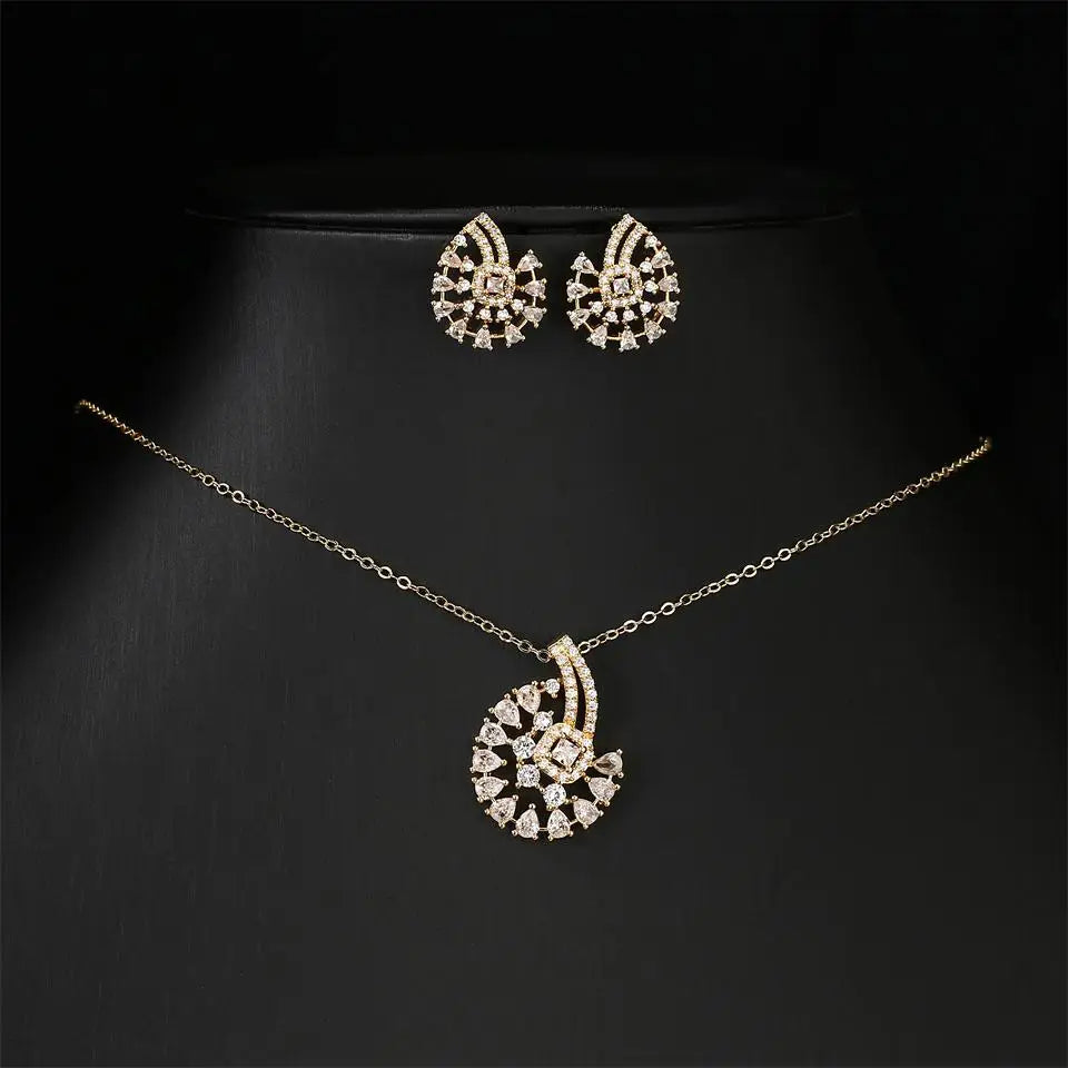 ZAKOL Luxury Retro Micro-set Zircon Women's Necklace Earrings Two-piece Set Temperament Elegant Charm Wedding Party Jewelry Sets