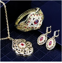 Arabic Jewelry Sets Morocco Choker Necklace Dangler Earring Bracelet Ring Gold Color Ethnic Women Charm Bijoux