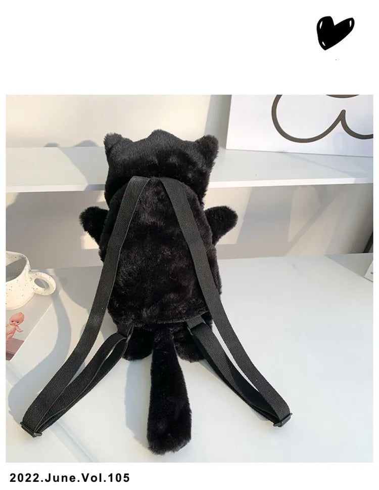 Skull Plush Backpack Gothic Water Bottle Bag Goth Doll Backpack Female Winter Furry Bag Skull Shape Bag Skeleton Birthday Gift