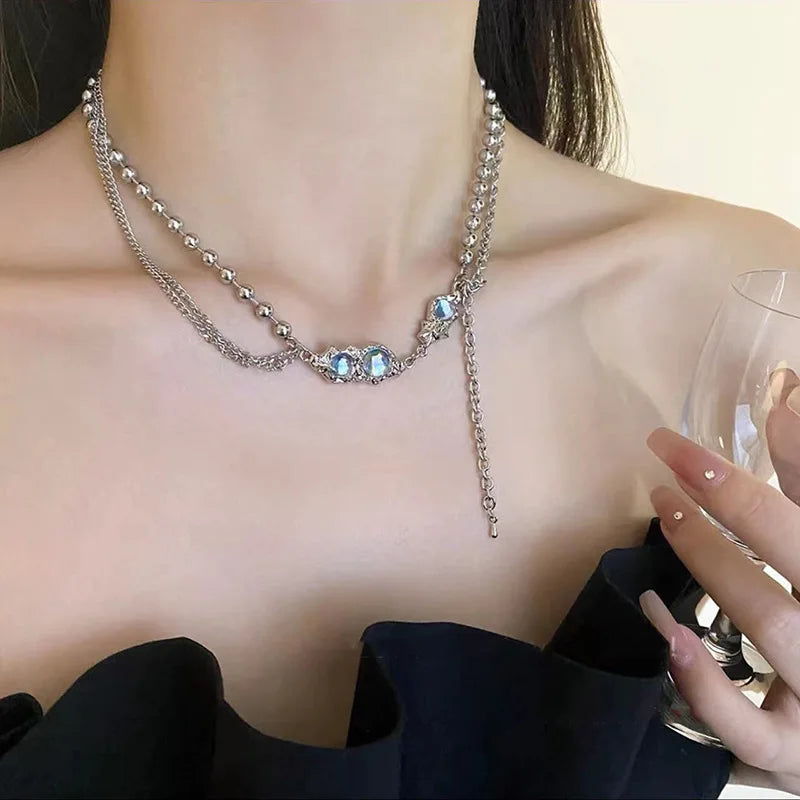 925 Sterling Silver Necklace Black Beads Square Irregular Punk Geometric for Women Girl Jewelry Gift Dropshipping Wholesale