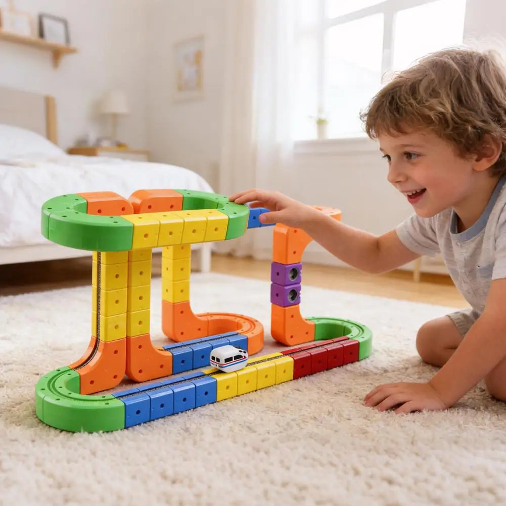 Children Magic Track Train Electric Assembled Building Blocks Magnetic Rail Car Maze Educational Toys Magnetic Assembly Train
