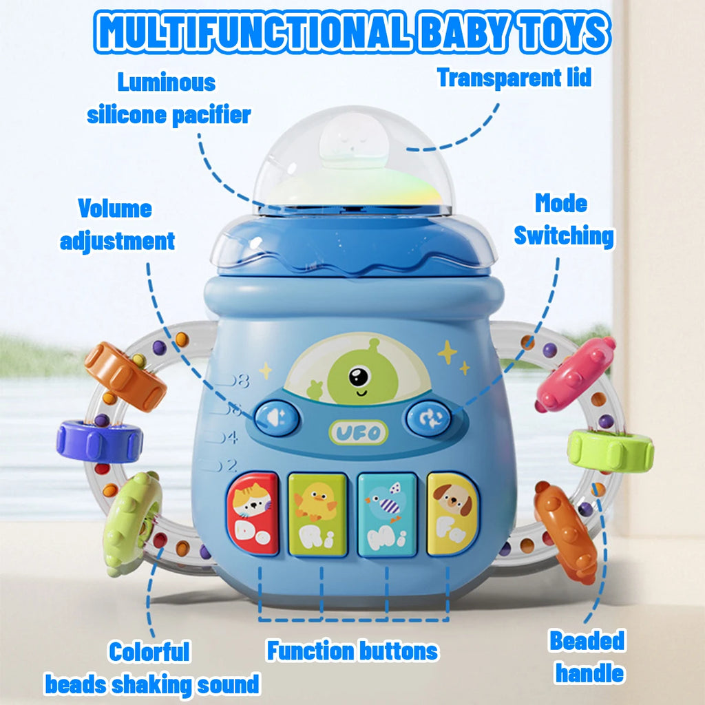 Mobile Soothing Vocal Music Toys For 6M+ Newborn Soft Teether Rattles Educational Toy Baby Musical Feeding Bottle Pacifier