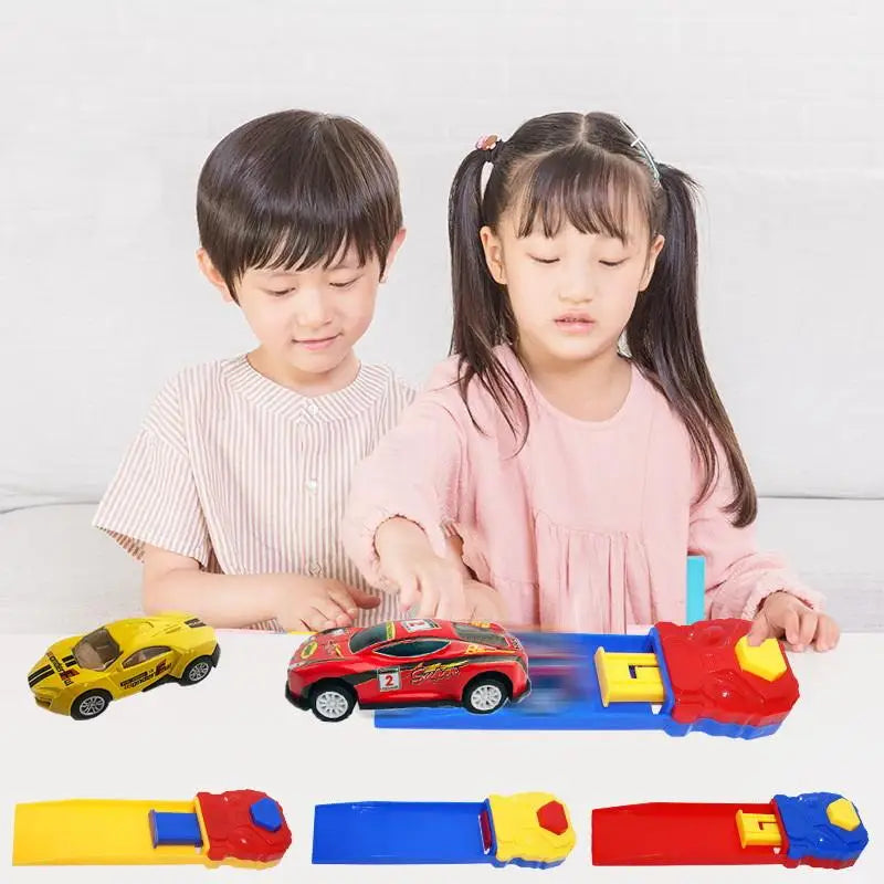 4Pcs Christmas Birthday Gift For Boys Kids Mini Plastic Track Launcher Competitive Racing Game Developing Fine Motor Skills