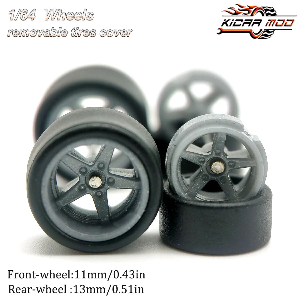 1/64 RLC Premium Wheels with Slick Tires for RLC Muscle Car Advan GT Model Car Refitting Parts D:11mm+13mm (1 Set)
