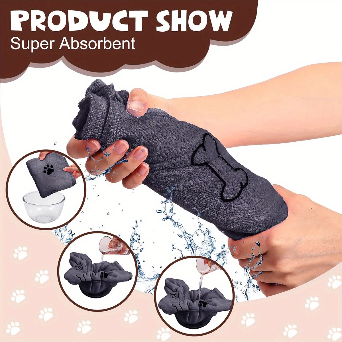 Microfiber Pet Printing Absorbent Towel Thickened Puppy Quick-drying Dog Claw Bath Towel, Pet Bath ProductsAbsorbent Medium Dogs