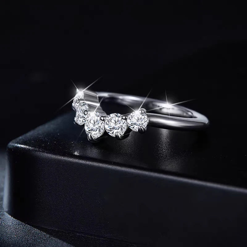 1.0mm-3.5mm Round Brilliant Cut Moissanite Wedding Rings Half Eternity Band 925 Silver Lab Diamond Wedding Ring With Certificate