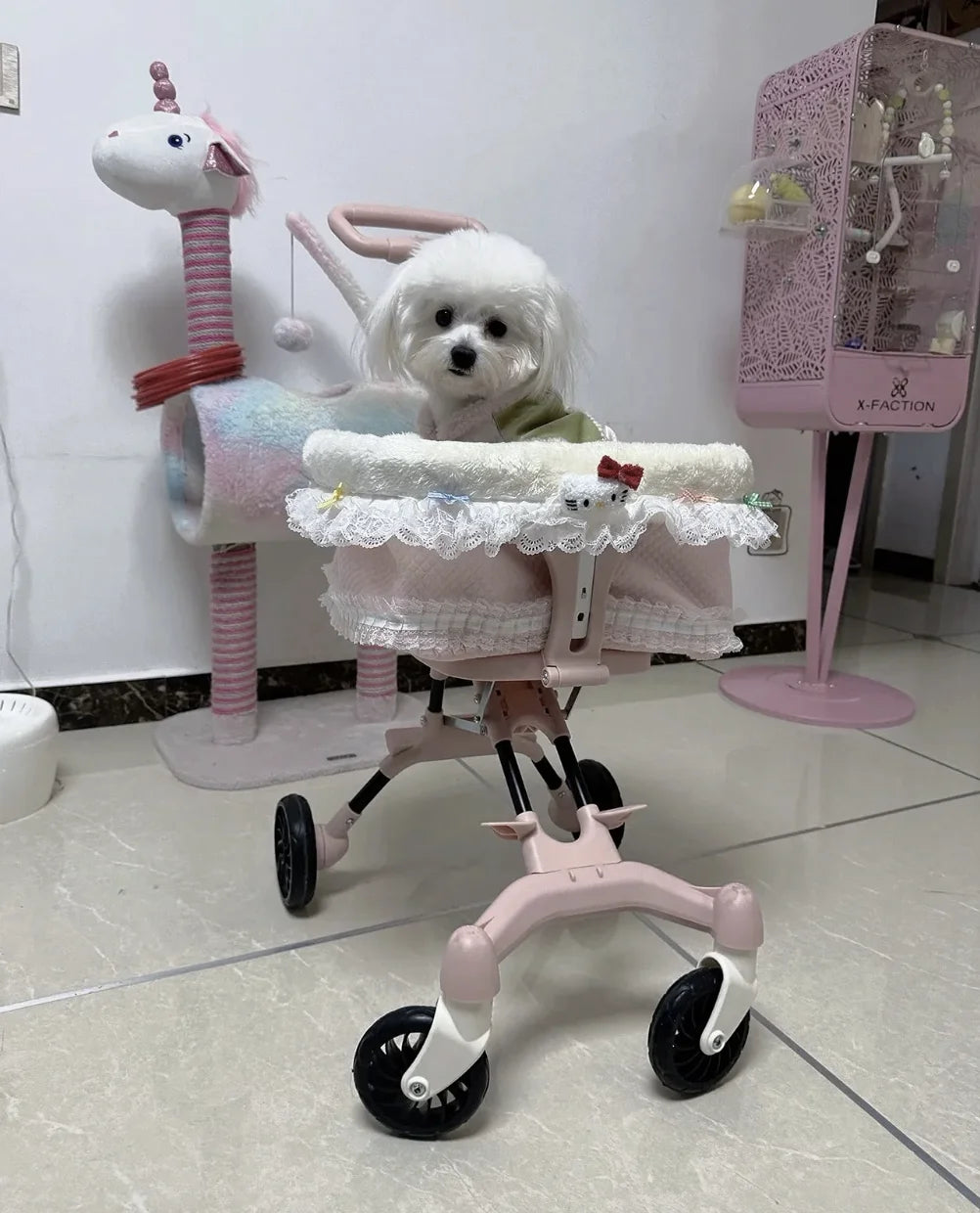 2026 SUMMER Pet Stroller with Complimentary MaT for Small 10 Lbs Dogs & Cats Lightweight Foldable Design One-clickFolding  Brake