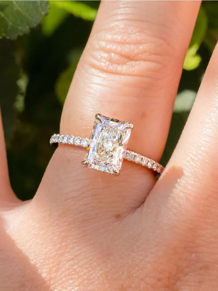 925 Sterling Silver Gorgeous Shiny 2-5CT Rectangle Zircon Ring For Women Anniversary Wedding Luxury High Quality Fine Jewelry
