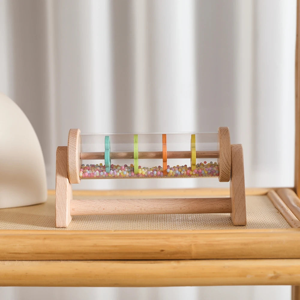 Wooden Rainmaker Toy for Babies Soothing Rain Sound Easy to Grasp Smooth Burr Free Water Based Paint Two Ways to Play Baby Gifts