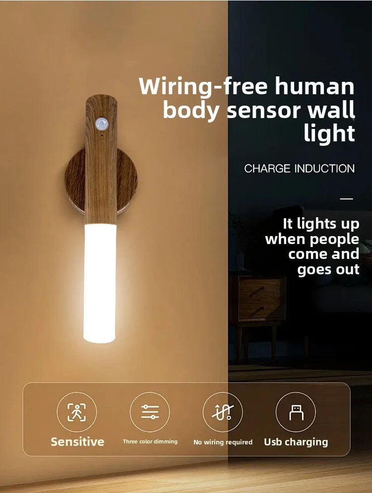 LED Rechargeable Magnetic Wall Lamp Smart Motion Sensor Night Light Portable for Hallway Bedroom Stairs Bathroom Cabinets Decor