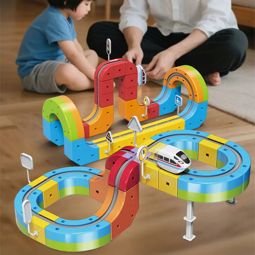 Electric Trains Set Flexible Race Track for Kids 123pcs Car Track for Toddlers 3-5 Building Toy STEM Learning Kit