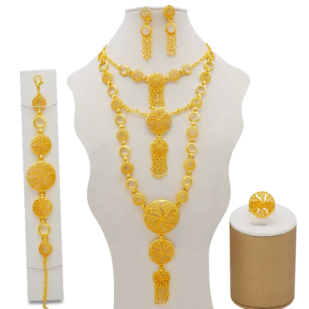 Ethiopian Fashion Women's Jewelry Set African Wedding Jewelry Set Necklace, Bracelet, Earrings, and Ring Set