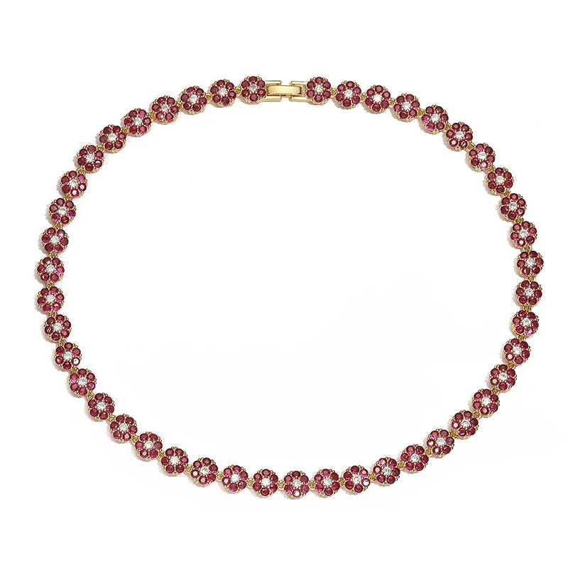 HECHENG, Flowers Colourful Zircon Necklace Bracelet ,Fine Jewelry Brass 18K Real Gold Plated Romantic Gift For Women