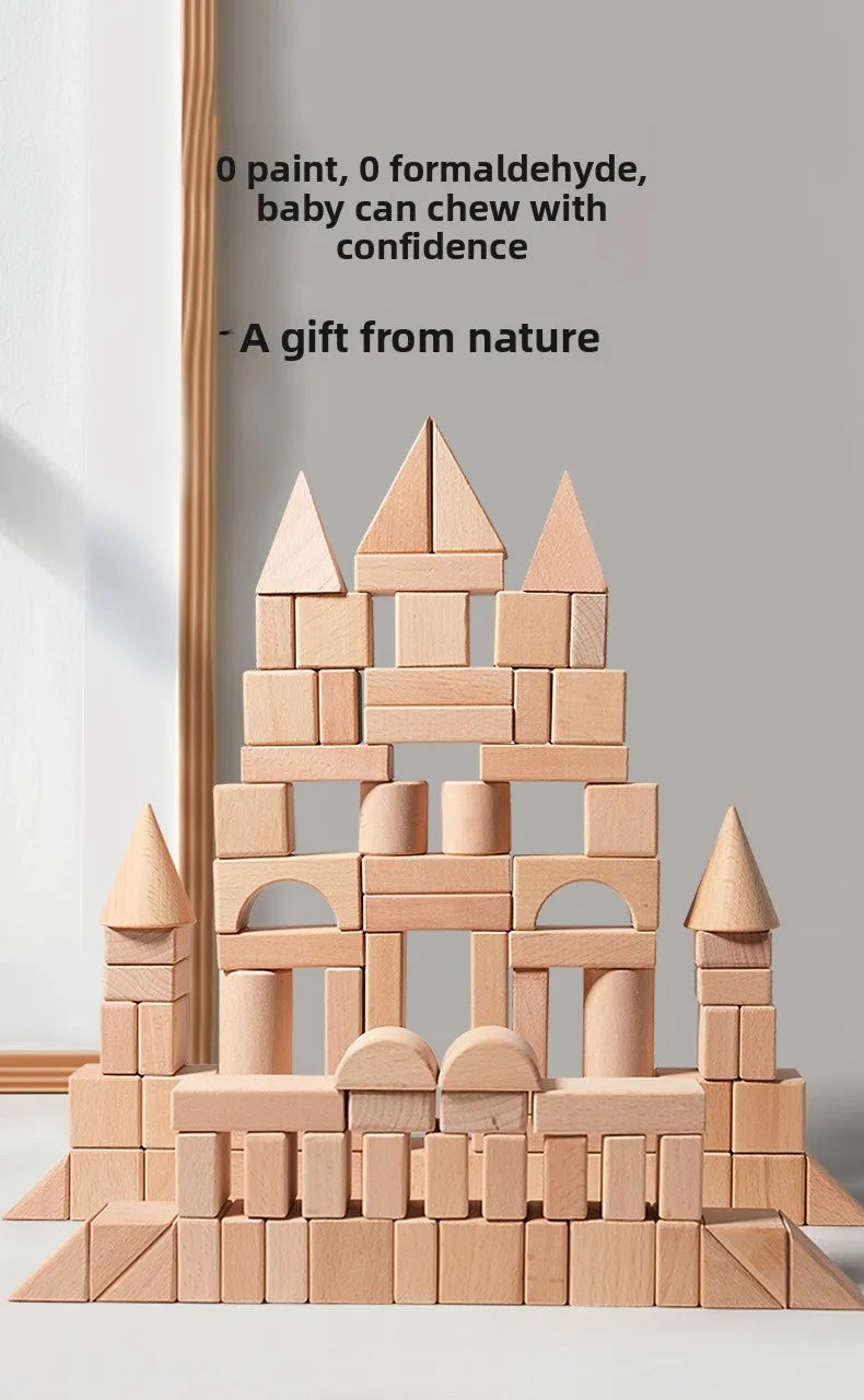 Kawaii 100Pcs Unpainted Beech Wooden Large Building Blocks Toddler Stacking Construction Preschool Educational Gift
