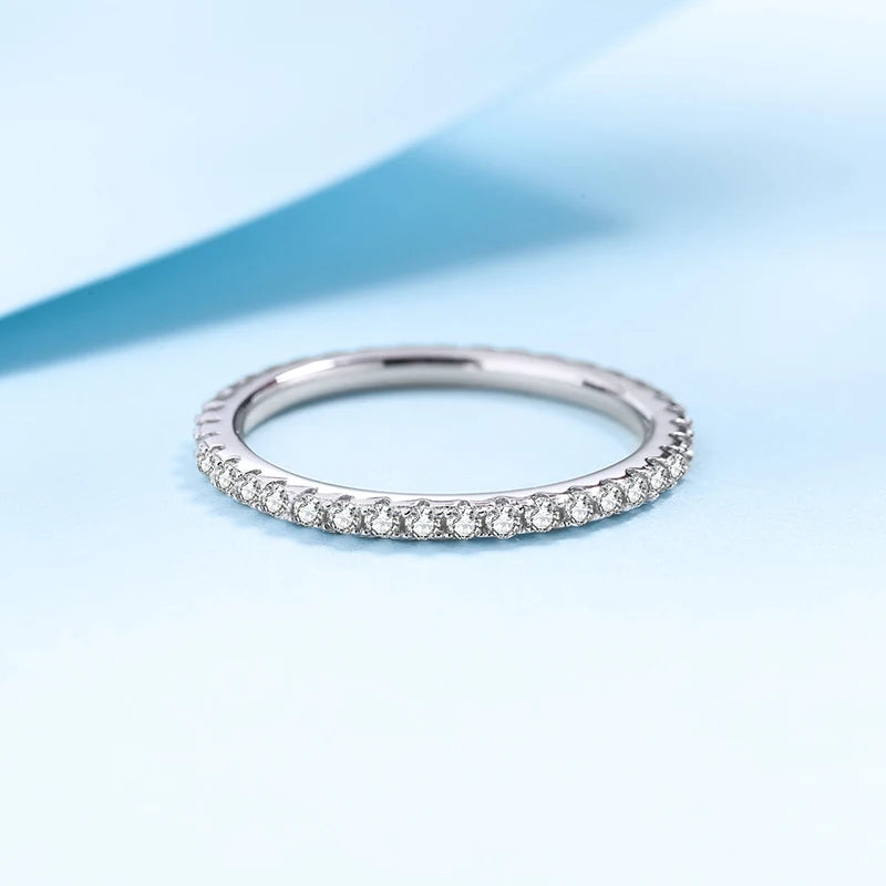 1.0mm-3.5mm Round Brilliant Cut Moissanite Wedding Rings Half Eternity Band 925 Silver Lab Diamond Wedding Ring With Certificate