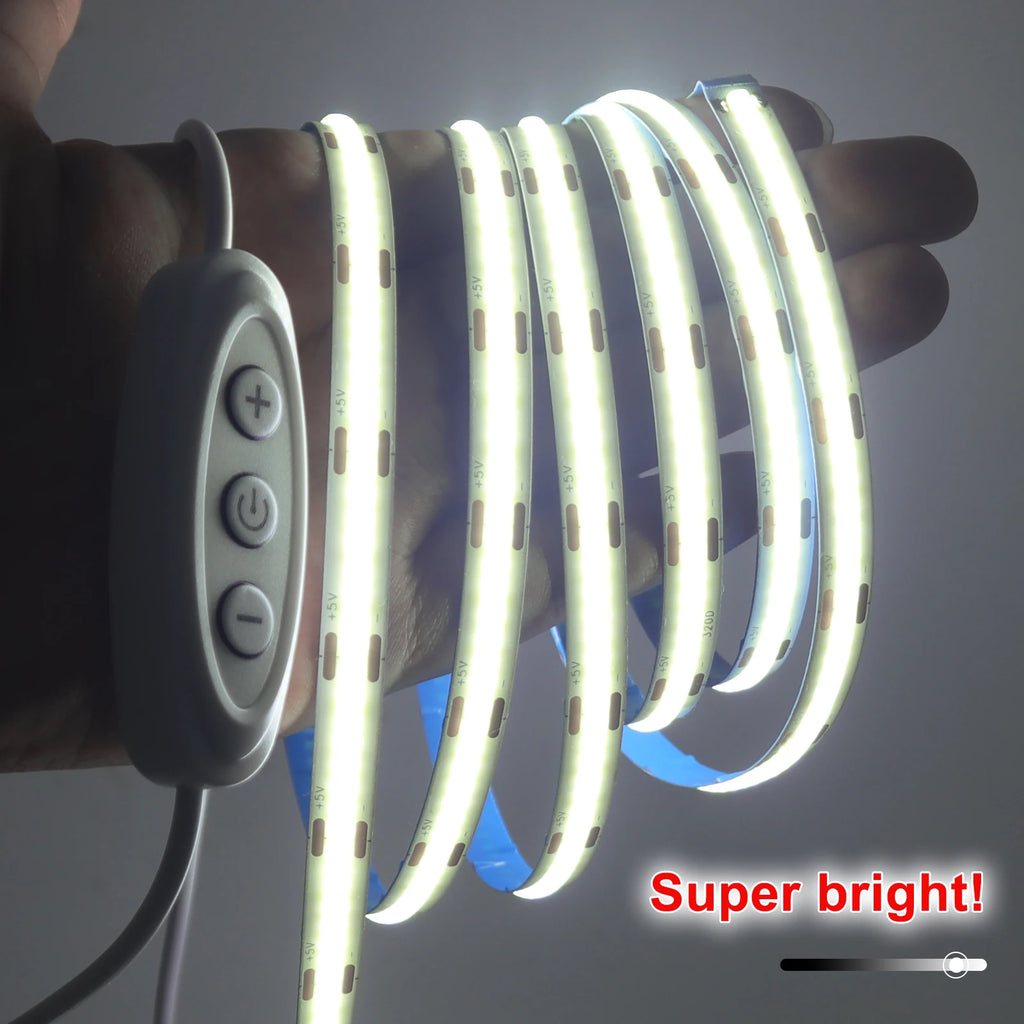 5V COB LED Strip Light 320LEDs/M Touch Sensor Dimmable USB Flexible LED Ribbon Adhesive Tape DIY Mirror TV Backlight Night Light
