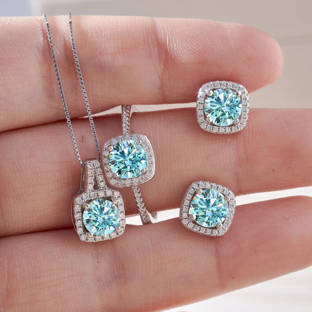 JoyceJelly S925 Sterling Silver jewelry for women 1 carat moissanite diamond 3 pieces set necklace ring earrings wedding party