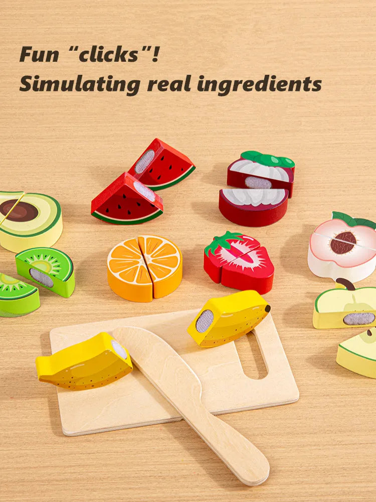 1pc Wooden Kitchen Pretend Play Food Cutting Toy with Storage Bag Suitable for Children 18 Months and Up