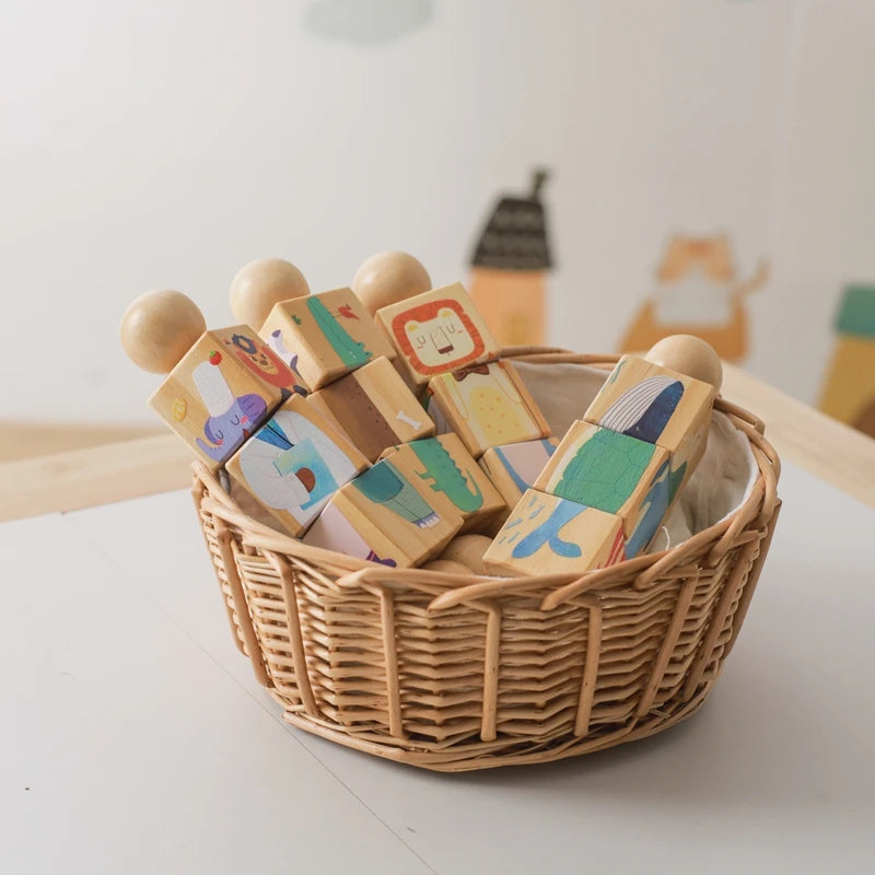 Baby Wooden Rattle Montessori Toy Hand-on Develop Ability Toy Newborn Soothing Toy 0 12 Months Rotating Puzzle Educational Toy