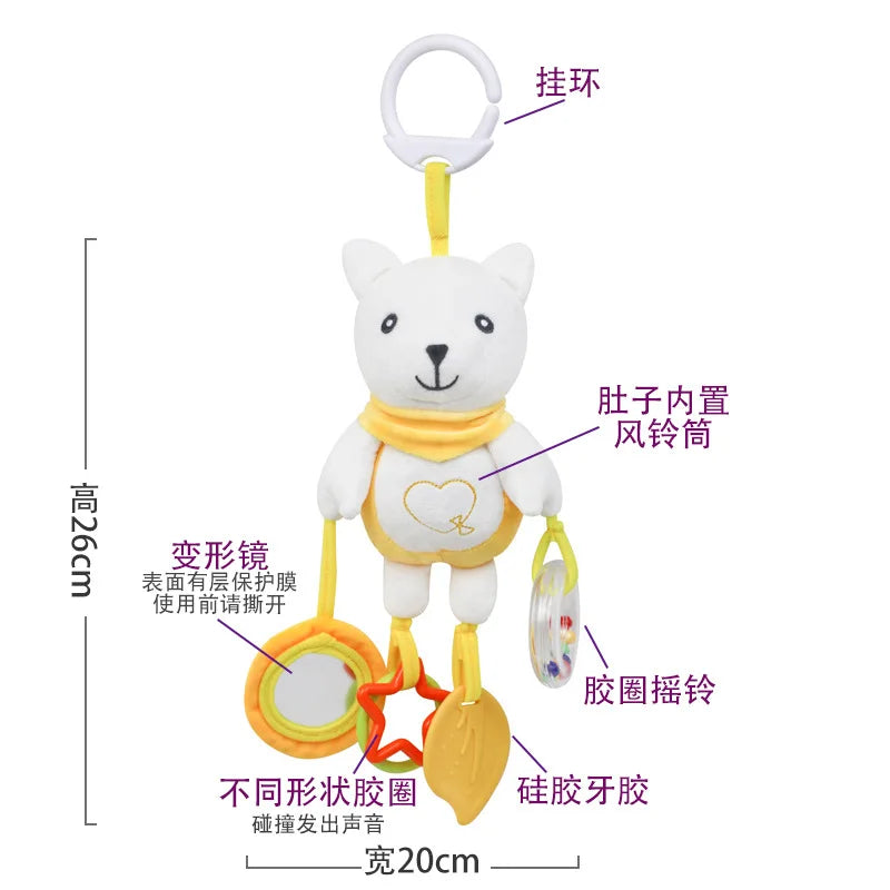 Cartoon Animal Plush Baby Hanging Rattle Toy with Teether Crinkle Paper Infant Soothing Doll Sensory Stroller & Crib Toy