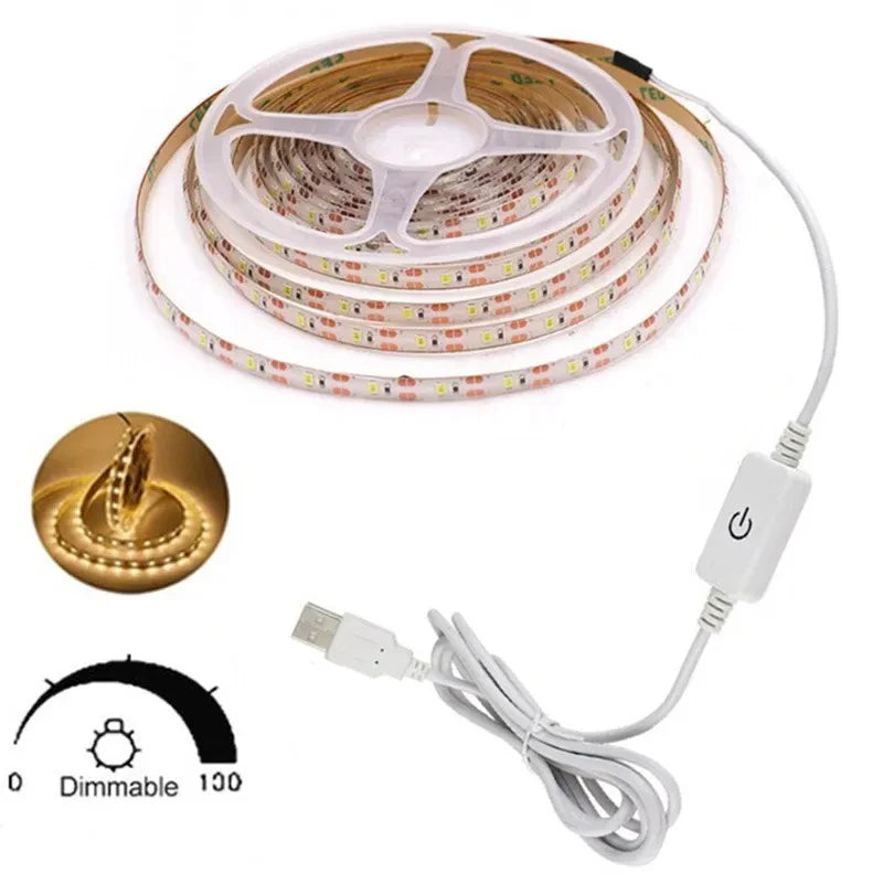 DC 5V USB LED Strip Light Touch Switch Dimmer Flexible LED Tape Ribbon 2835 DIY TV Backlight Mirror For Wardrobe Cabinet Decor