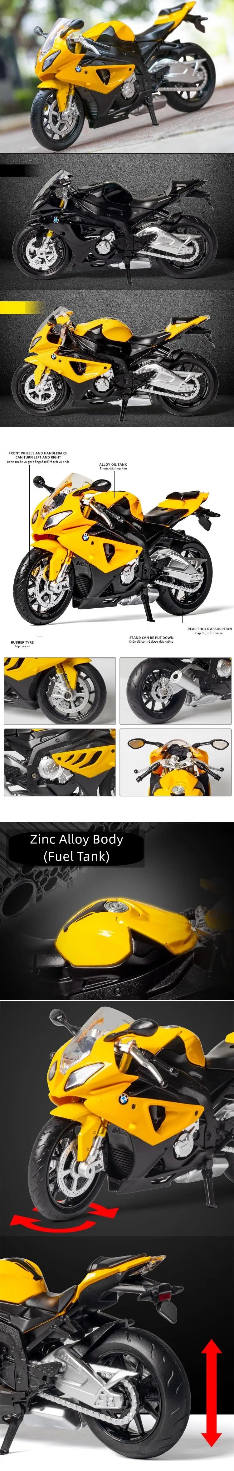 1/12 BMW S1000RR Motorcycle Toy 1:12 RMZ City Diecast Metal Racing Model Super Sport Miniature Collection Gift For Boy Children