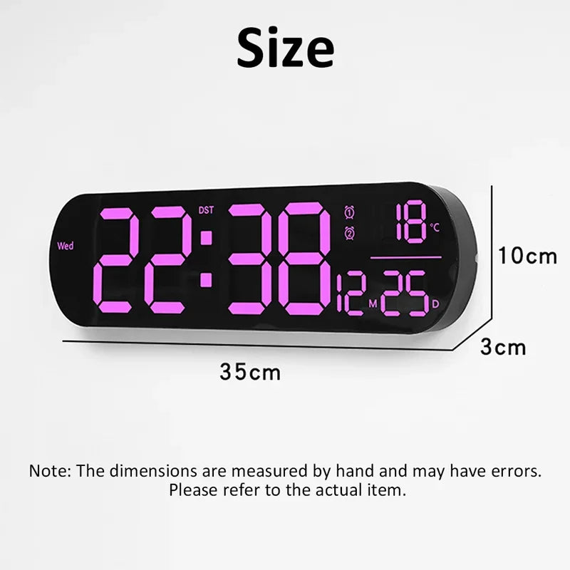 LED Luminous Digital Wall Clock With Remote Control Ambient Lights 14'' Creative RGB Alarm Clock  Date Temp Display  Home Decor