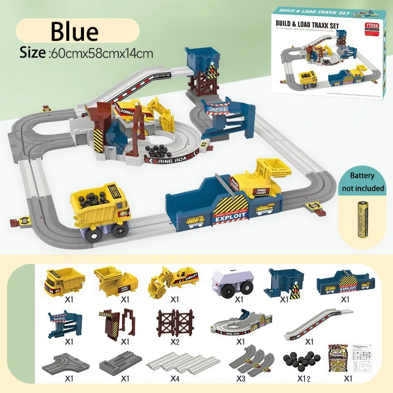Adventure Powered Mine Cart Track Racing Rail Set Electric Engineering Vehicle Toy Educational Railway Adventure Family Gift Kid