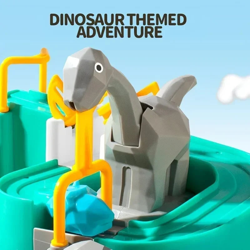 Dinosaur Racing Track Game Set with 2/5 Dino Sliding Cars Toy for Toddlers with Light & Music Birthday Gifts for Boys Girls Kids