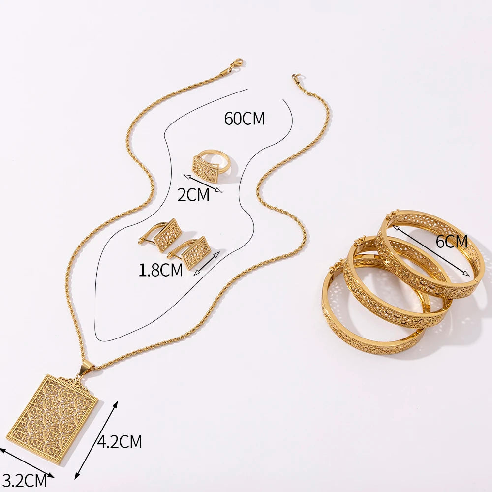 LUIZADA 2025 July Hot Selling Fashionable Copper Jewelry Set:Necklace, Earrings, Rings & Bangles For Women's  Wedding & Party