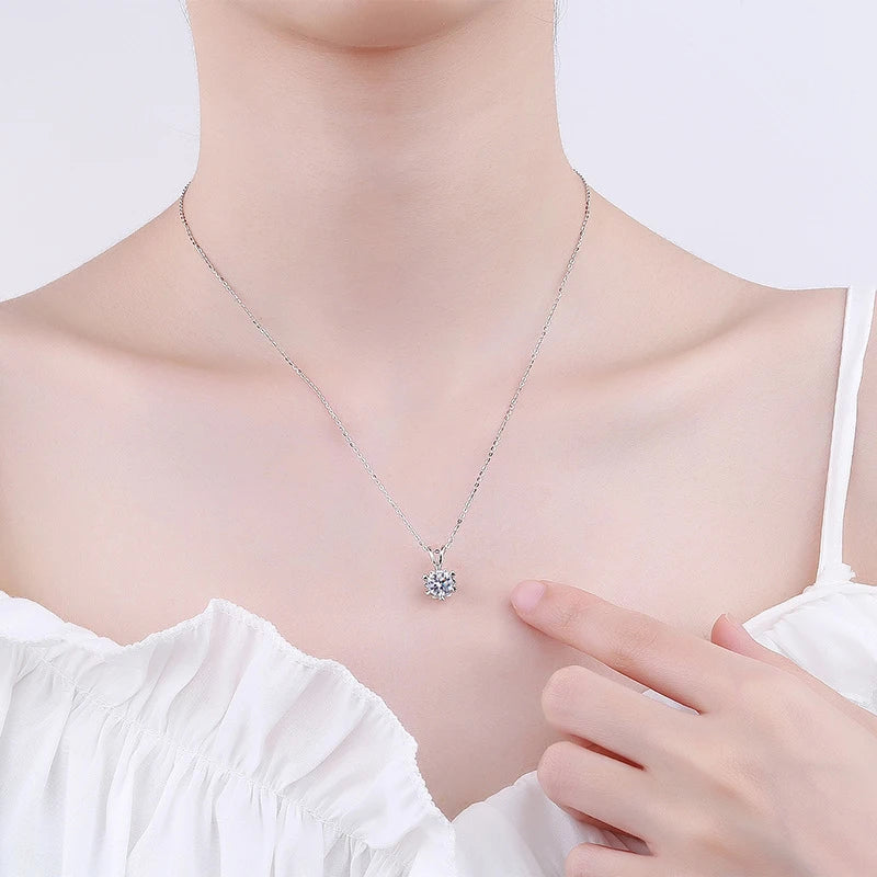 With GRA Certificate 1ct Moissanite Necklace Women's 925 Sterling Silver Plated 18k Gold Pendant Luxury Fine Jewelry