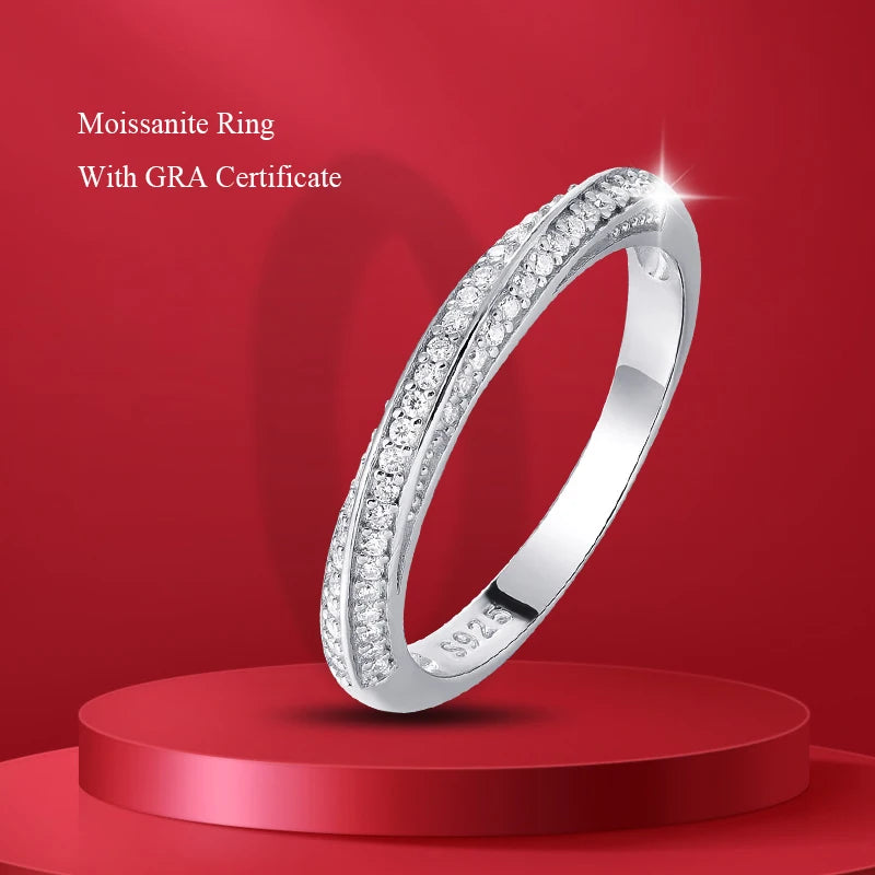 5 Stone Moissanite Wedding Rings Round Brilliant Cut Half Eternity Band 925 Silver 3mm Lab Diamond Wedding Ring for Women Men