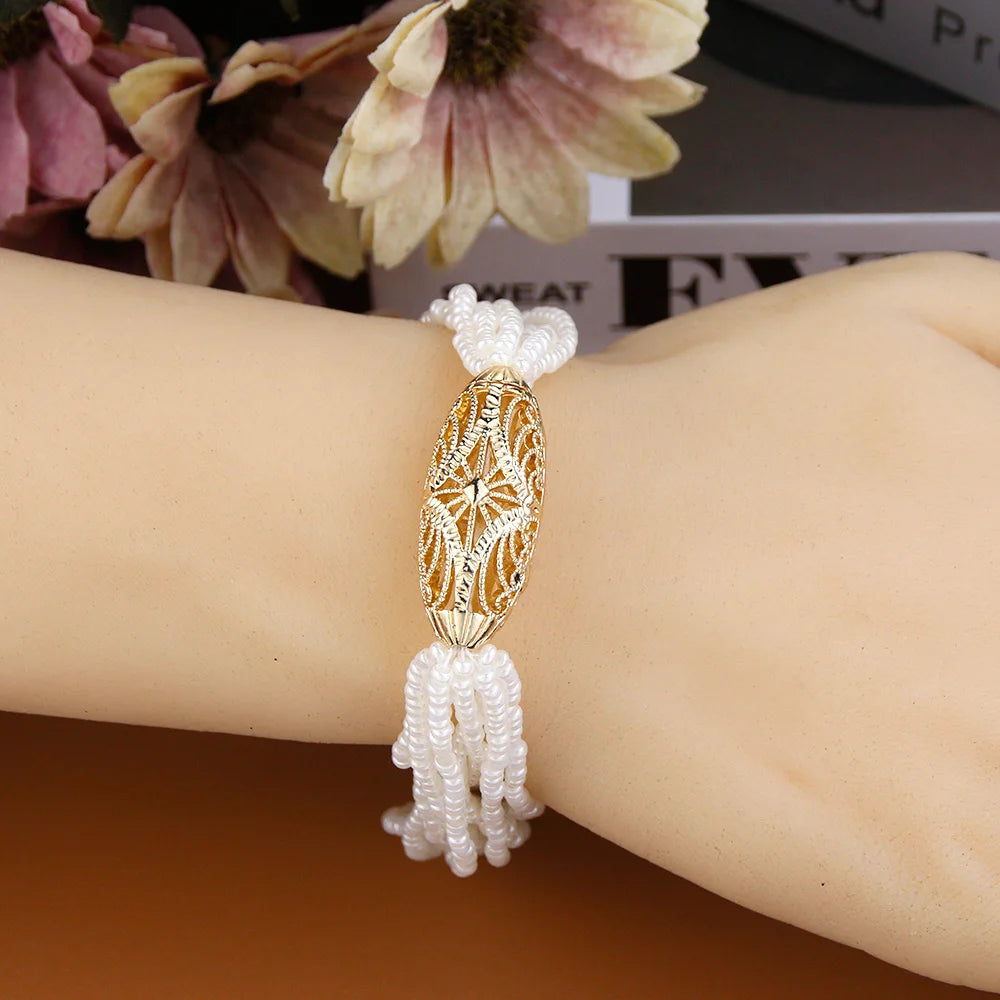 Sunspicems Chic Morocco Hand Bead Necklace Sets Crystal Earrings Rope Bracelet Arabic Women Bride Bead Wedding Jewelry Sets