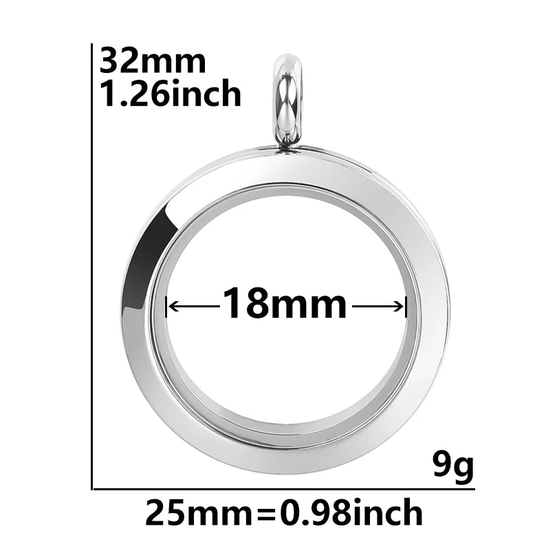 5Pcs 20-40mm Stainless Steel Glass Memory Cremation Urn Locket Pendant Openable Round Reliquary Photo Medaillon Colgantes