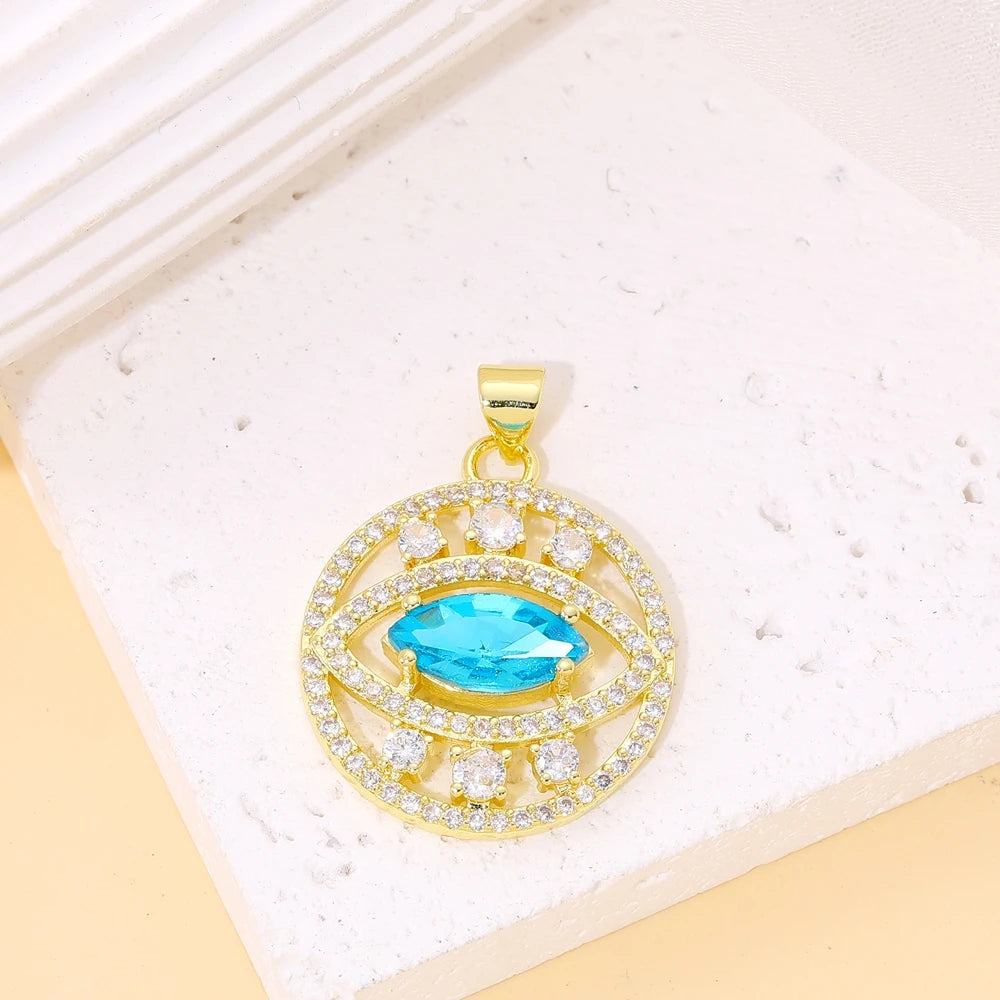 Juya Handmade 18K Real Gold Plated Opal Shell Round Turkish Greek Evil Eye Charms For DIY Luxury Talisman Pendant Jewelry Making