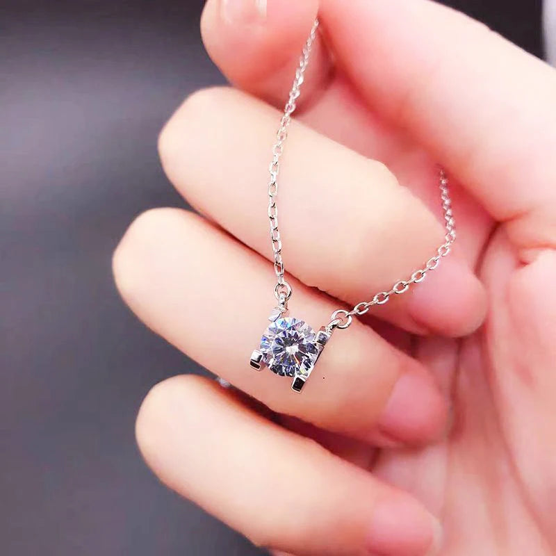 Fashion Luxury Trendy Classic 1ct GRA Moissanite Irregular Sqaure Necklace For Charm Women 925 Silver Party Jewelry Gift