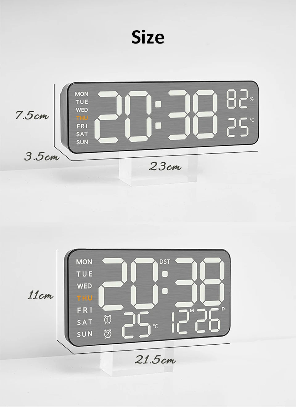 Mirror Brushed Finish Wall Clock Premium Feel Silent Wall Clock Table Alarm Clock Temp Display Bedroom Office Living Room Decor
