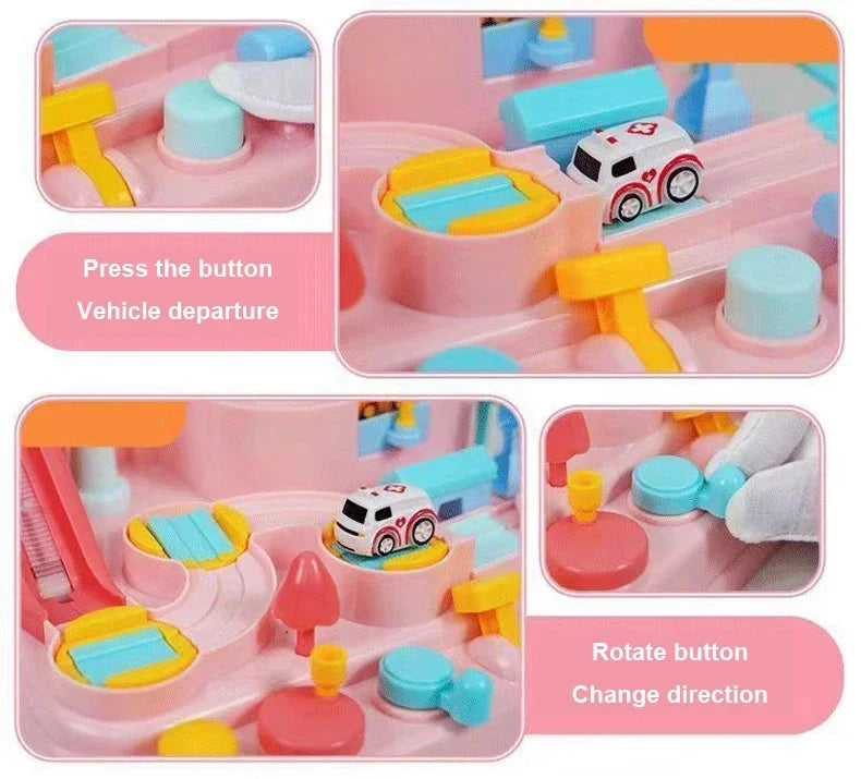 Hot Racing Rail Car Tracks Toy Game for Children Kids Train Board Adventure Parking Mechanical Toy for Boy Age 3+ Birthday Gift