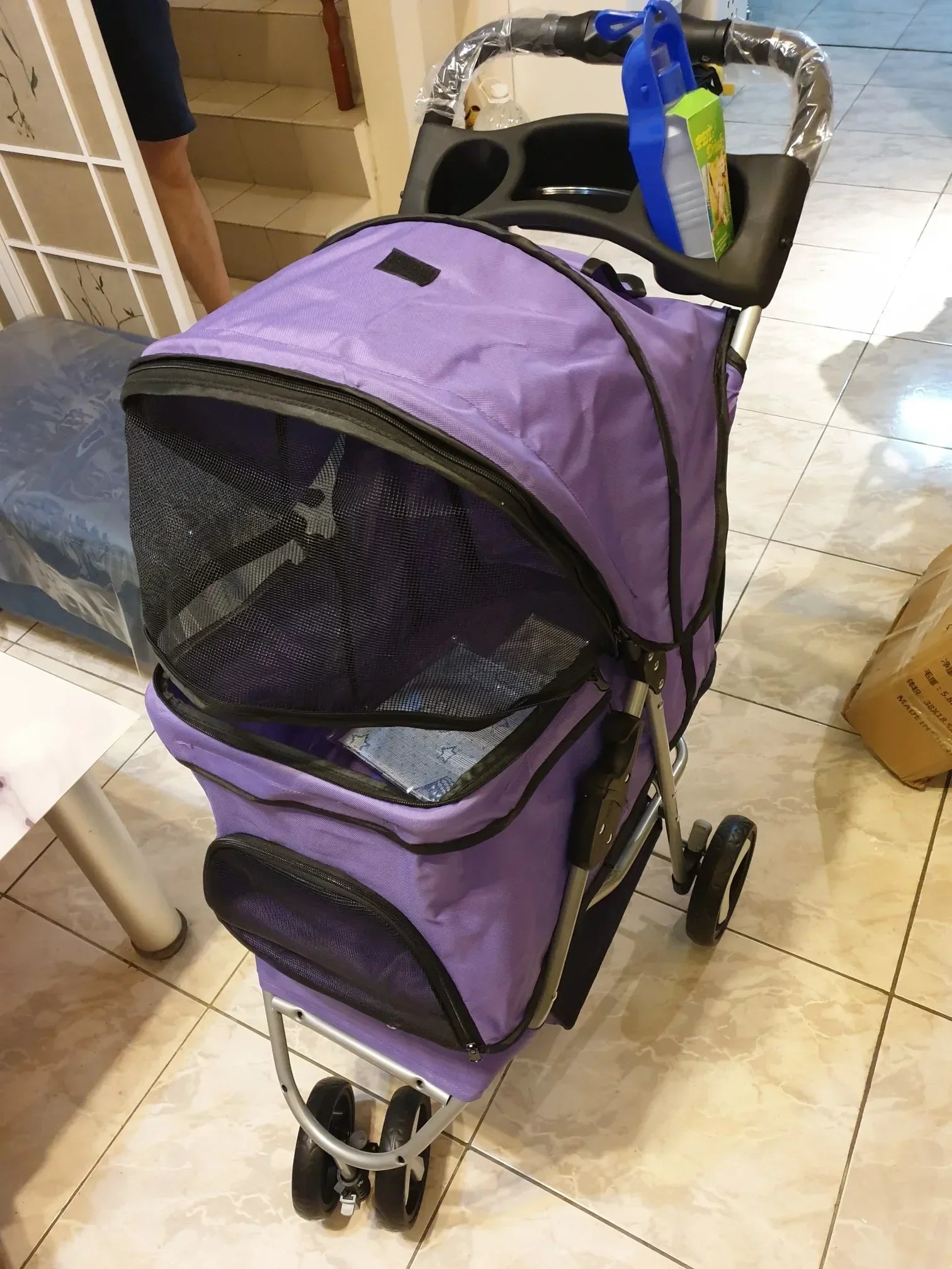 Pet Stroller with Three Wheels, Lightweight and Foldable, Suitable for Home Use, Small Outdoor Pets, and Portable Pet Supplies