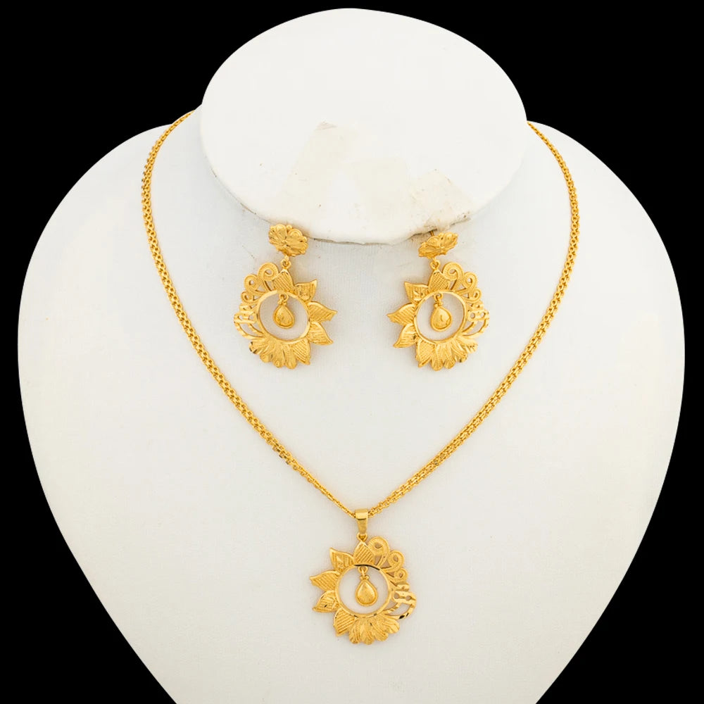 Italian Gold Color Jewelry Set for Women Pendant and Earrings Party Gifts  Plated Necklace Bohemia Jewellery Engagement