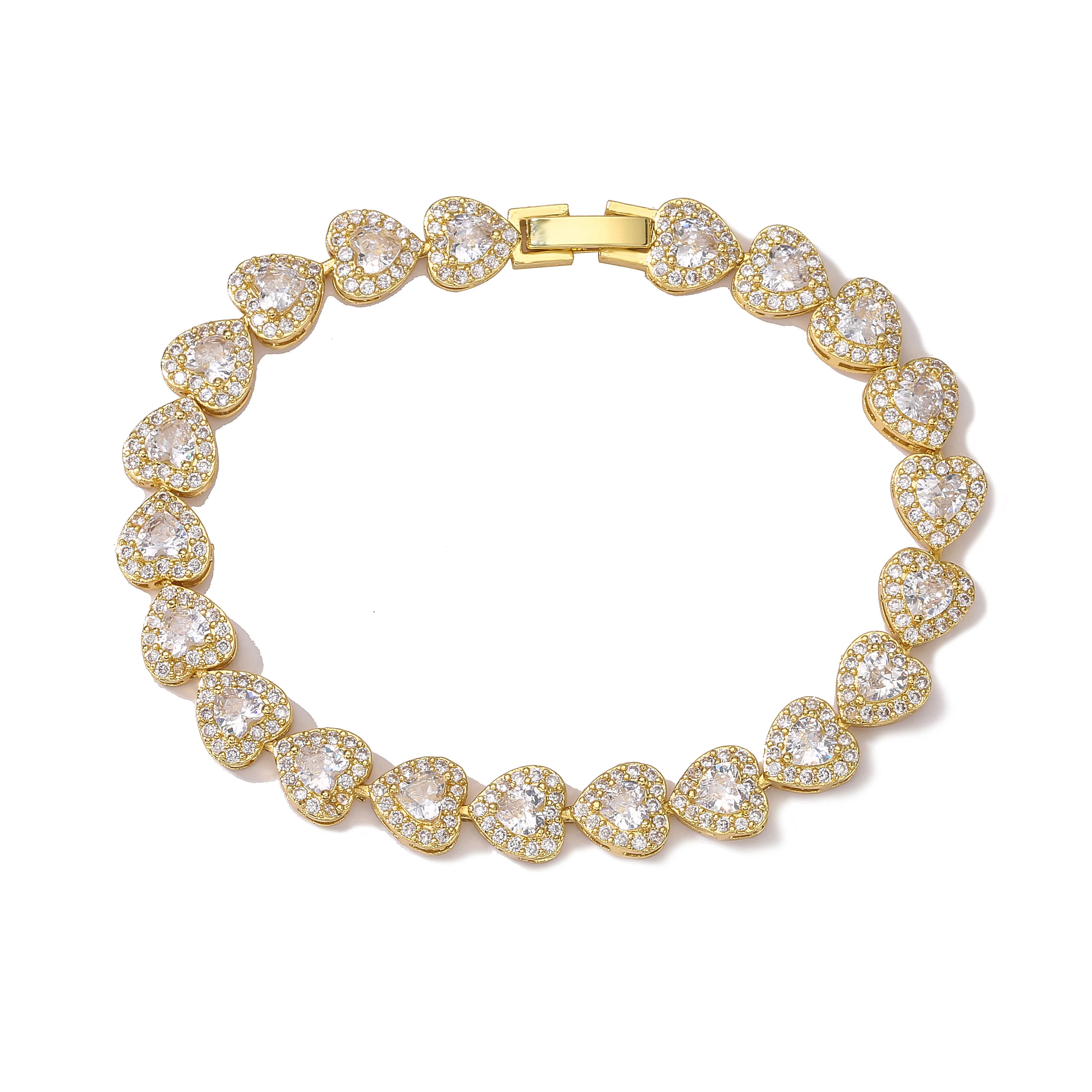 HECHENG, CZ Heart Tennis Link Chain Bracelet Necklace For Women Birthday Gifts Iced Out Bling CZ Paved Love Heart Sweet Bracelet