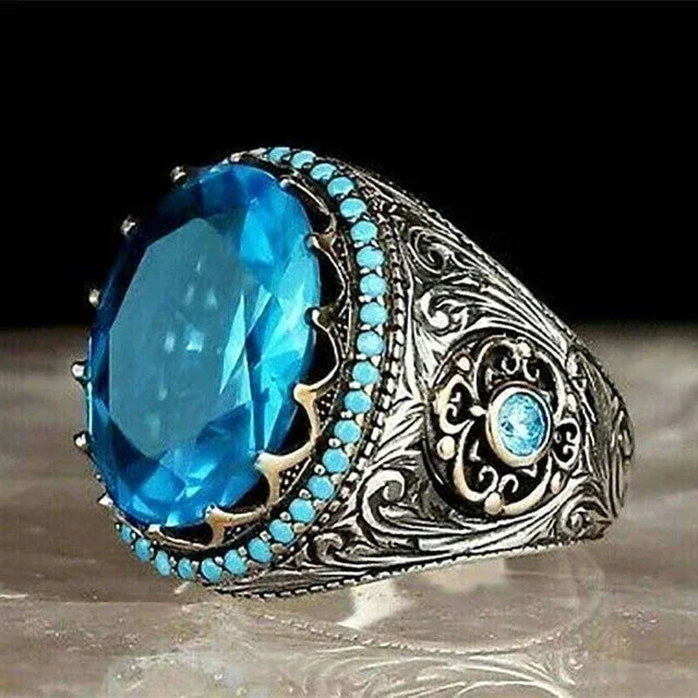 Inlaid Emerald Men's Luxury Ring Personality Retro Domineering Gem Sapphire Ring To Attend The Banquet Party Business Jewelry