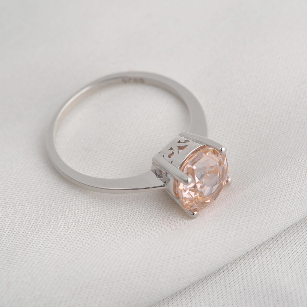 Potiy 2ct Octagon Rose Cut Morganite Pink Cubic Zirconia Solitaire Ring, 925 Sterling Silver Jewelry Gift for Women with
