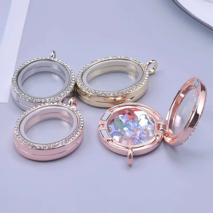 10Pcs/Lot Openable Round Living Reliquary Picture Locket Pendant Glass Floating Cremation Urn Medaillon Colgantes Jewelry Making