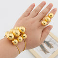 African Gold Color Jewelry Set for Women Beads Design Cuff Bangle and Ring Dubai Weddings Bride Jewelry Set Accessories Gifts