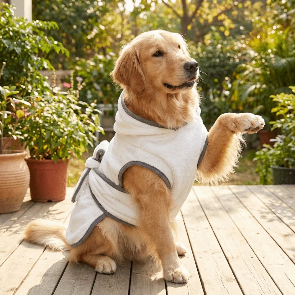Coral Fleece Pet Bathrobe Towel Absorbent Tie Up Style Dog Bath Towel Comfortable Hooded Pet Drying Towel Dog Cat Pet Products