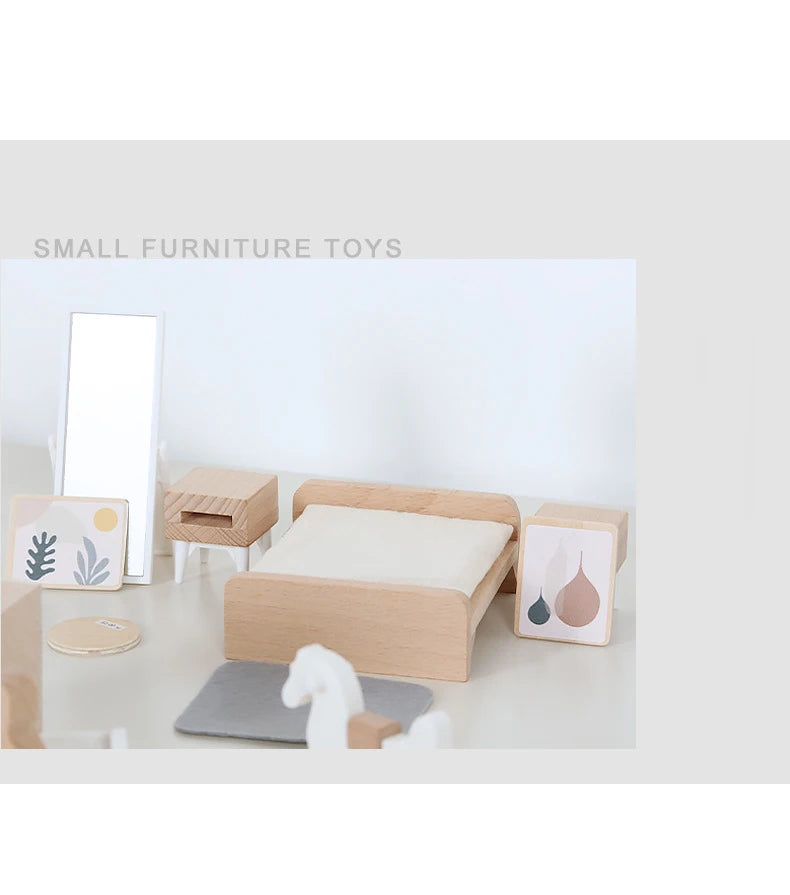 Wooden Play House Toy Set Mini Dollhouse Simulated Furniture Decoration Set Bedroom Kitchen Items Table And Chairs Accessorie