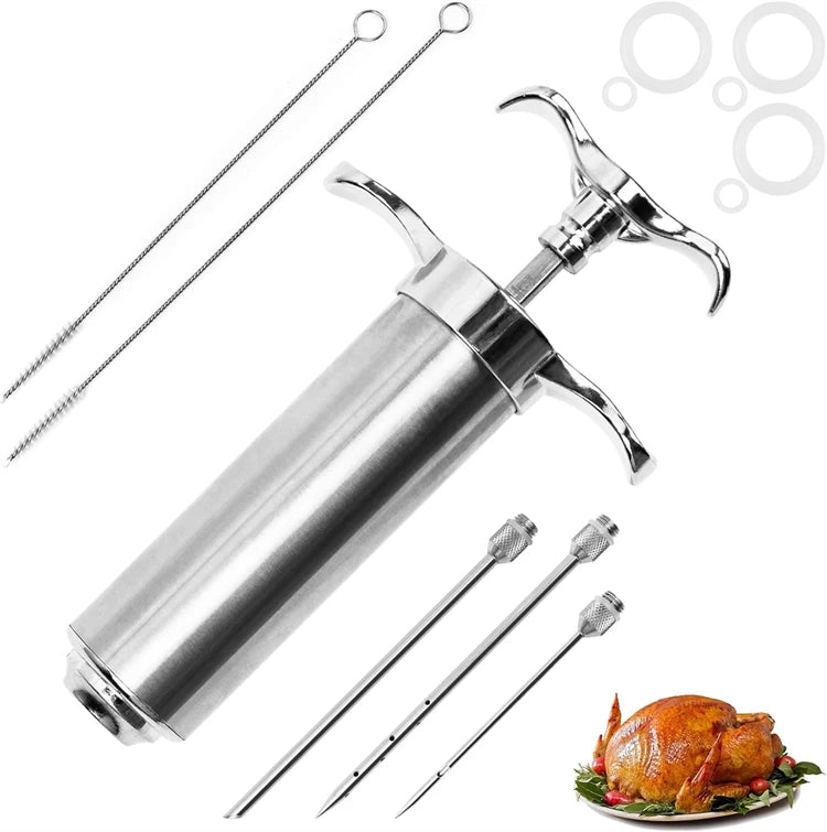 LMETJMA 2 oz Meat Injector Syringe Kit with 3 Marinade Needles Stainless Steel Meat Injector For BBQ Grill Smoker Beef JT334